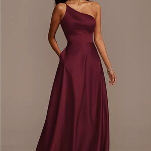 David's Bridal One Shoulder Burgundy Dress